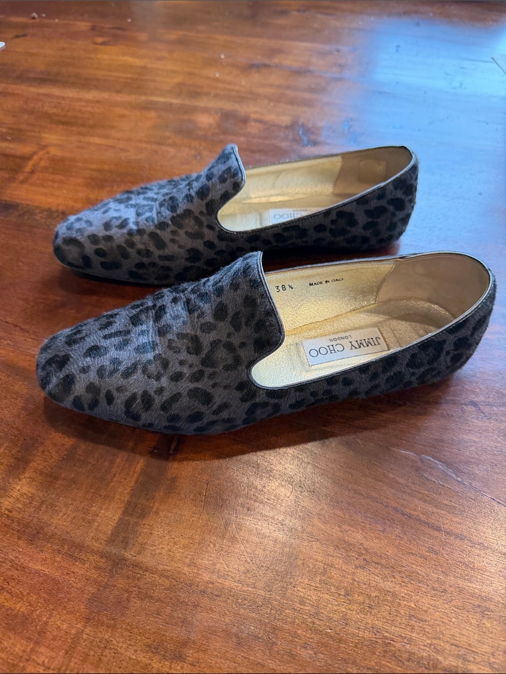 Jimmy Choo Grey Leopard Print Pony Hair Loafers